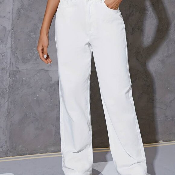 High Waist Plain Design Denim White Pants Loose Fit Casual Womens Small - Picture 6 of 6